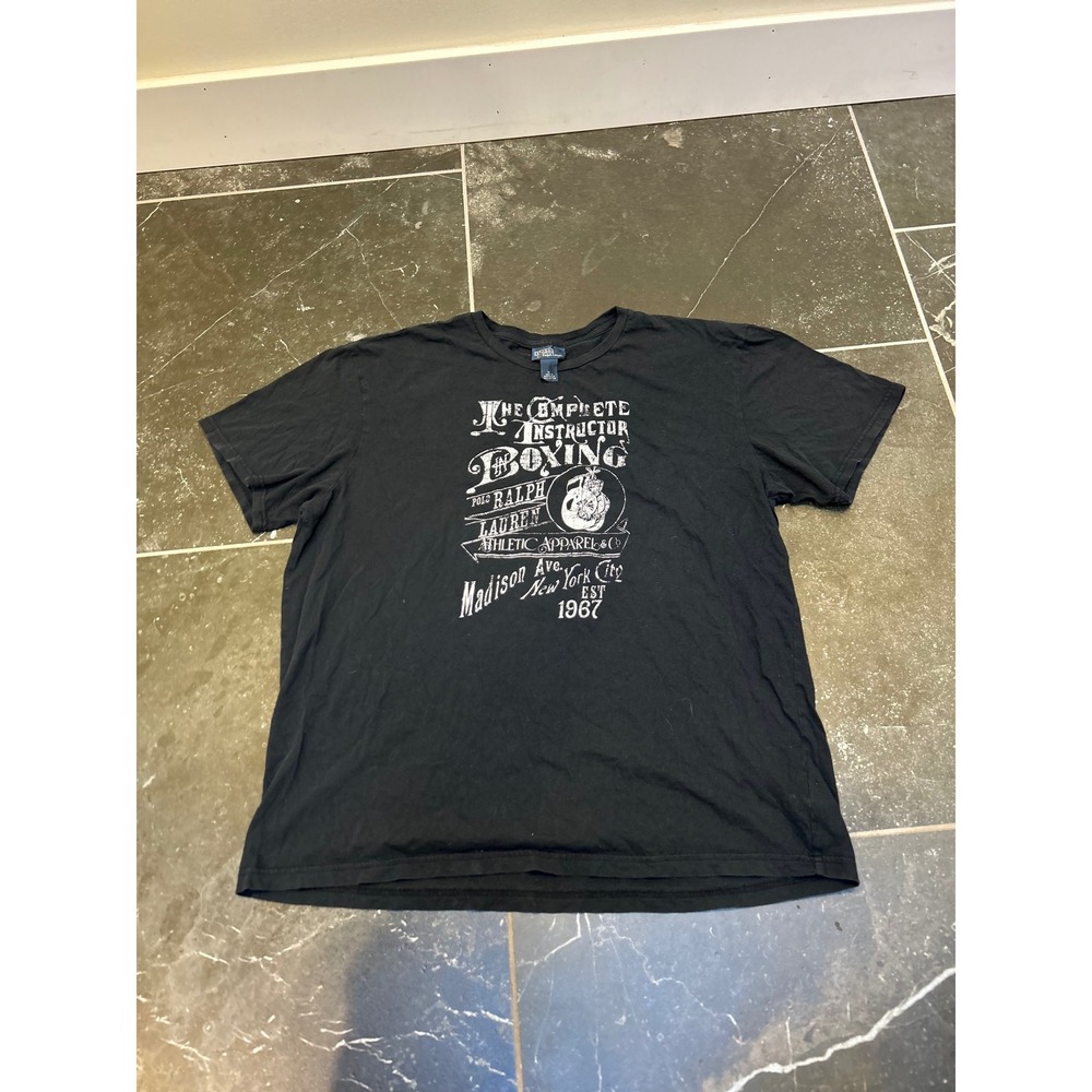 Polo Ralph Lauren Mens XL Black Boxing Graphic T-Shirt Madison Ave Est 1967